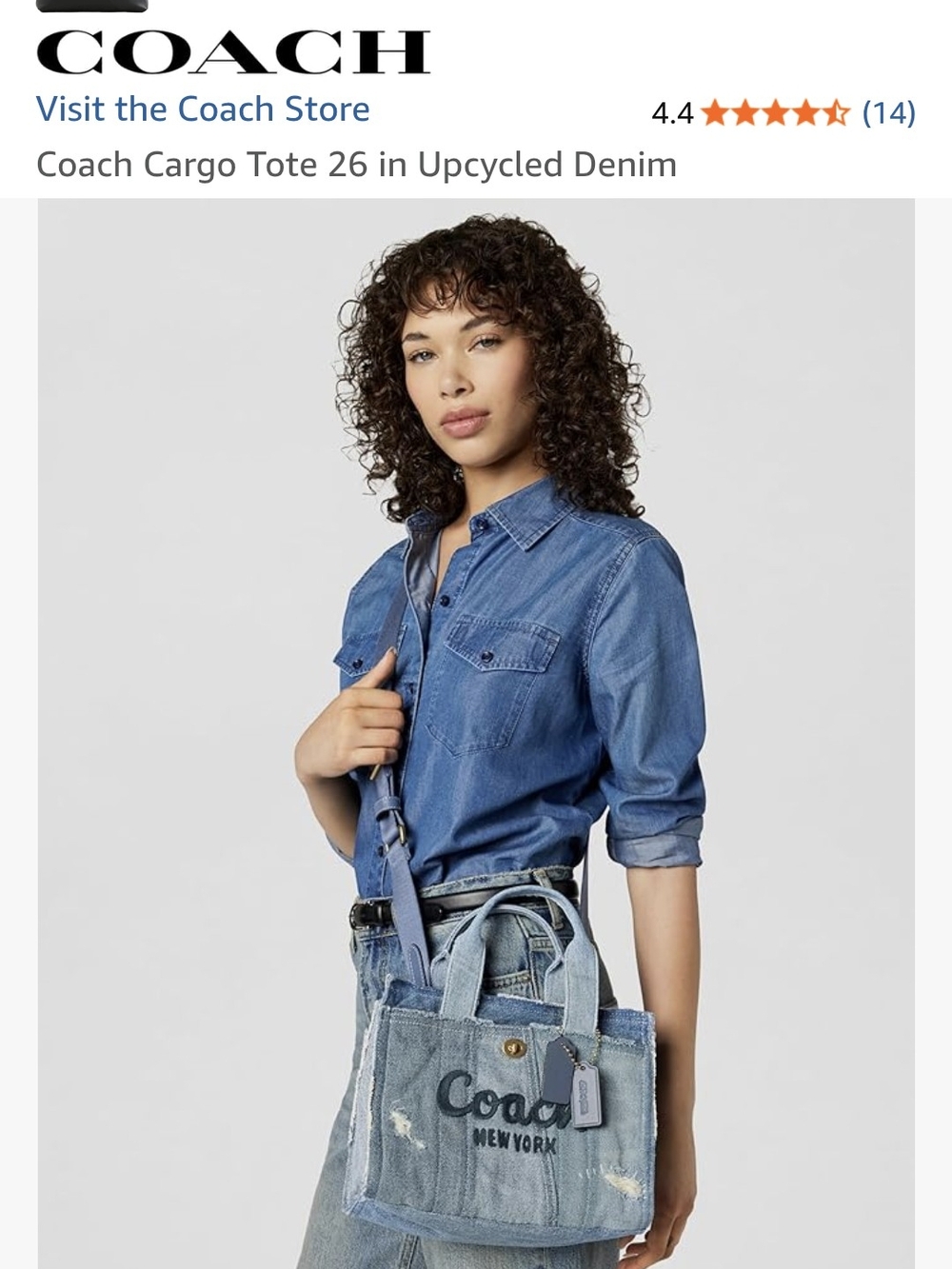 Coach Denim Cargo Tote Upcycled In A Love Denim Size 26 New Without Tags. - Picture 3 of 16